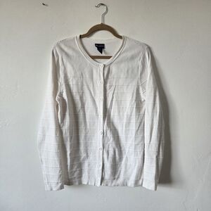 NorthCrest White Cotton Cardigan Sweater Modest Grandmacore Coastal Preppy M